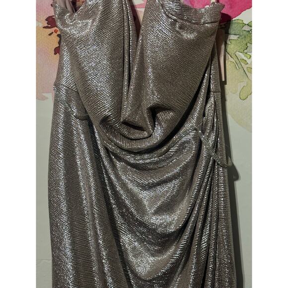 Metallic Halter Cowl Neck Sheath with Slit - Size 18 - Plus Size - Rose Gold - Picture 2 of 9